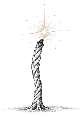 A lit wick with one spark