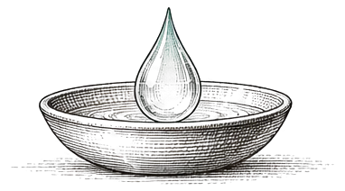 A drop resting in a shallow bowl