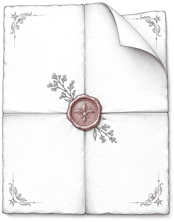A document folded in four with a wax seal pressed on it and one corner lifted