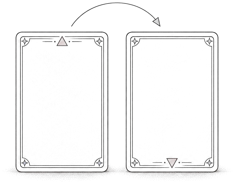 Two identical blank cards side by side, the second turned upside down
